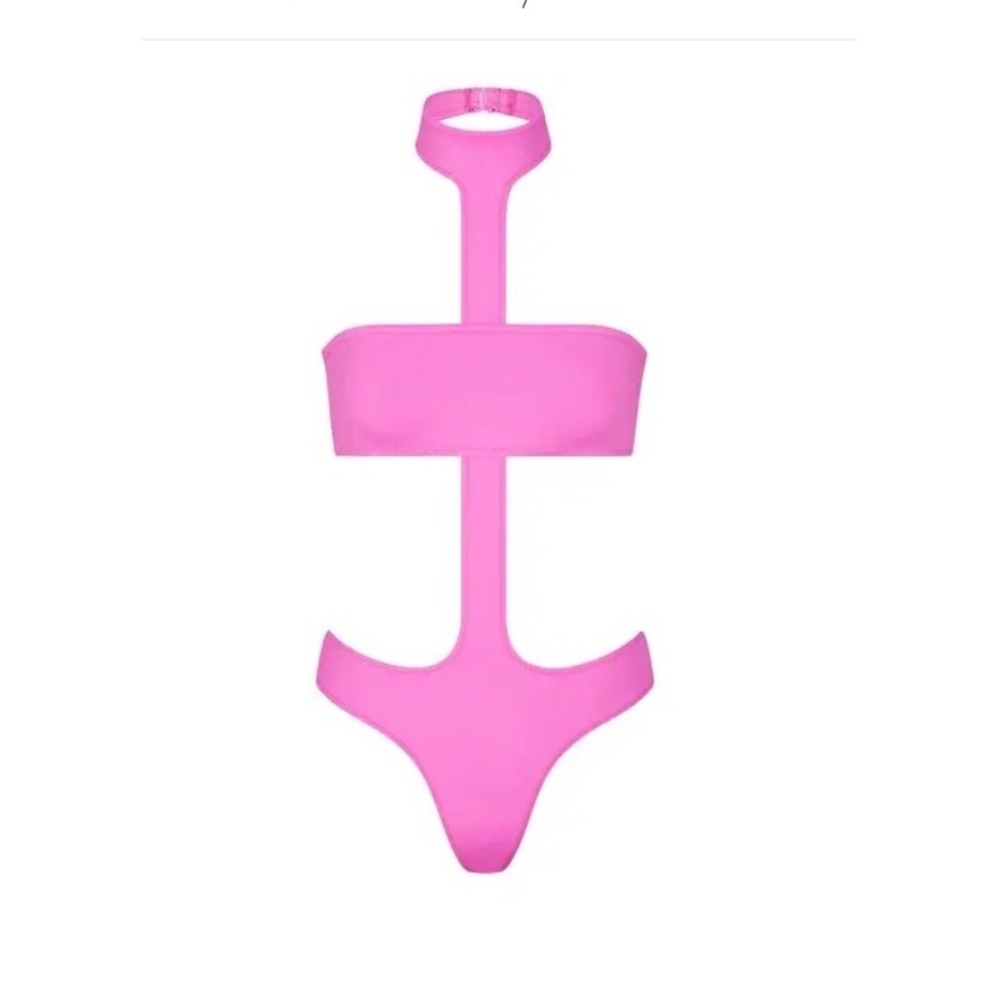 SKIMS Recycled Swim Cut Out Halter Monokini Taffy Pink Womens Large*SOLD OUT - Picture 3 of 8